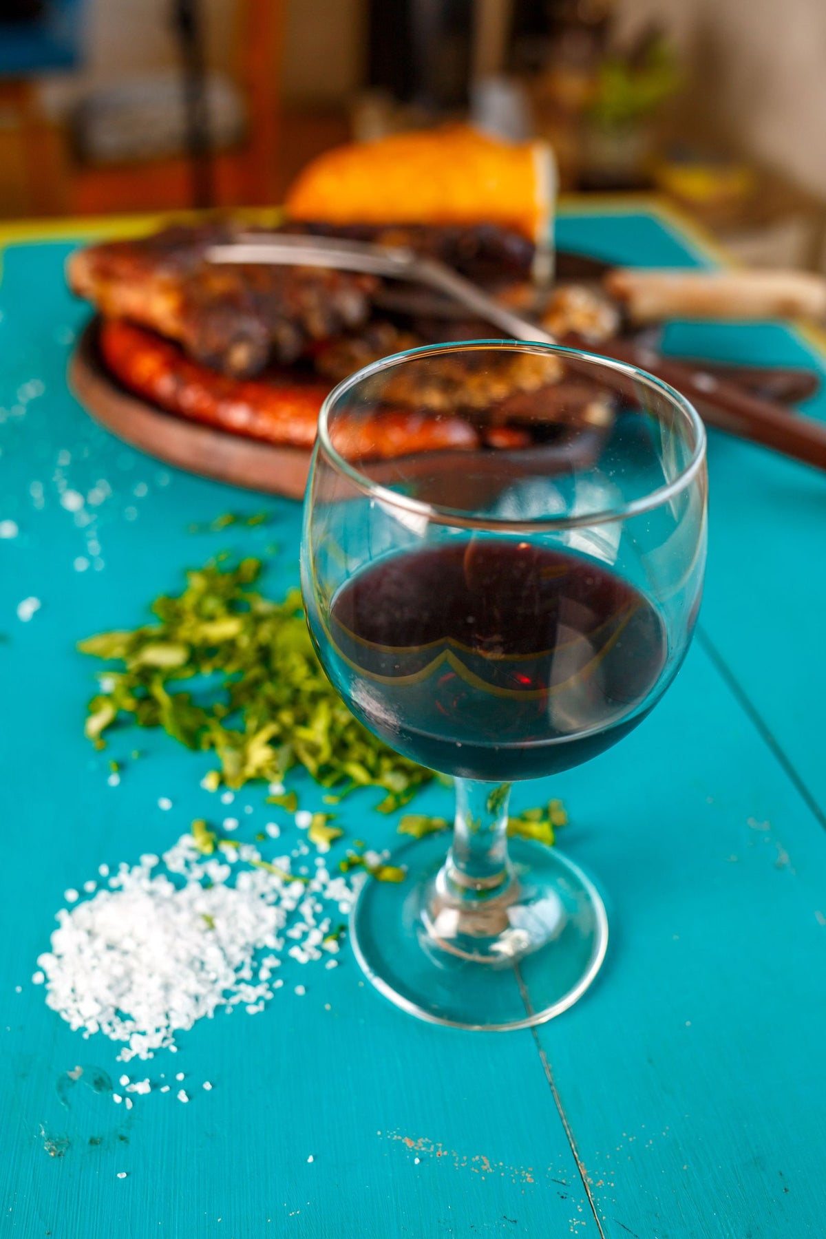 Close-up shot of a deep, rich glass of red wine